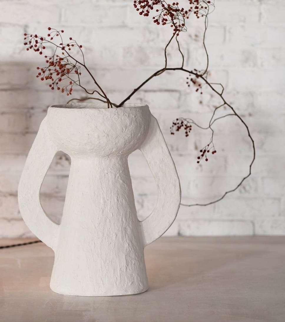 Vase Earth L, White, Paper Mache