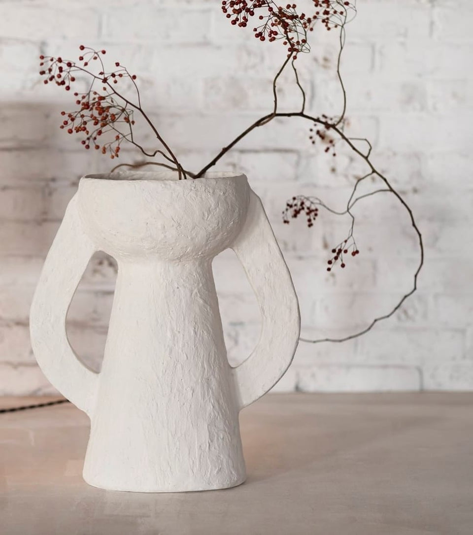 Vase Earth L, White, Paper Mache