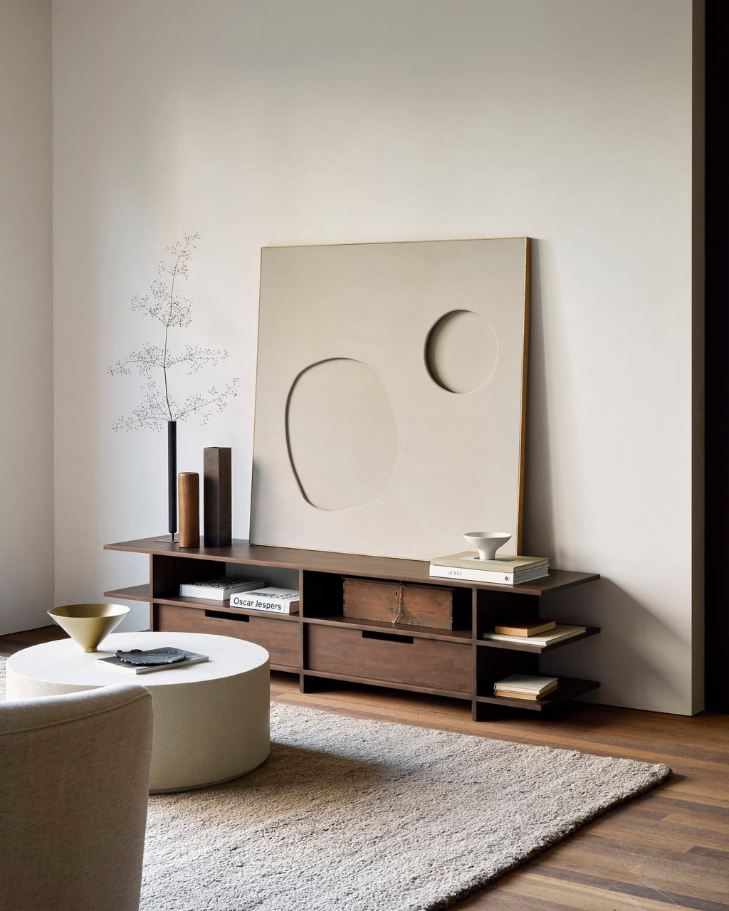 Kabuki TV cupboard - varnished teak - brown - 2 drawers, 200 x 45 x 48cm 10,810.00