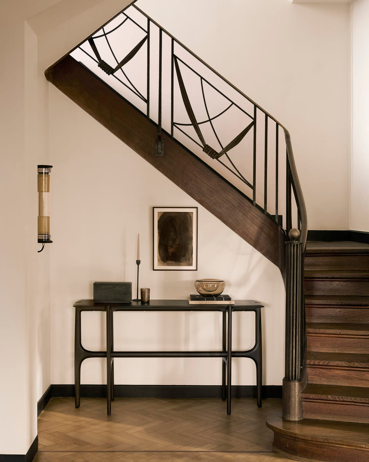 PI console - varnished teak - dark brown - 6 legs, 140 x 42 x 78cm
