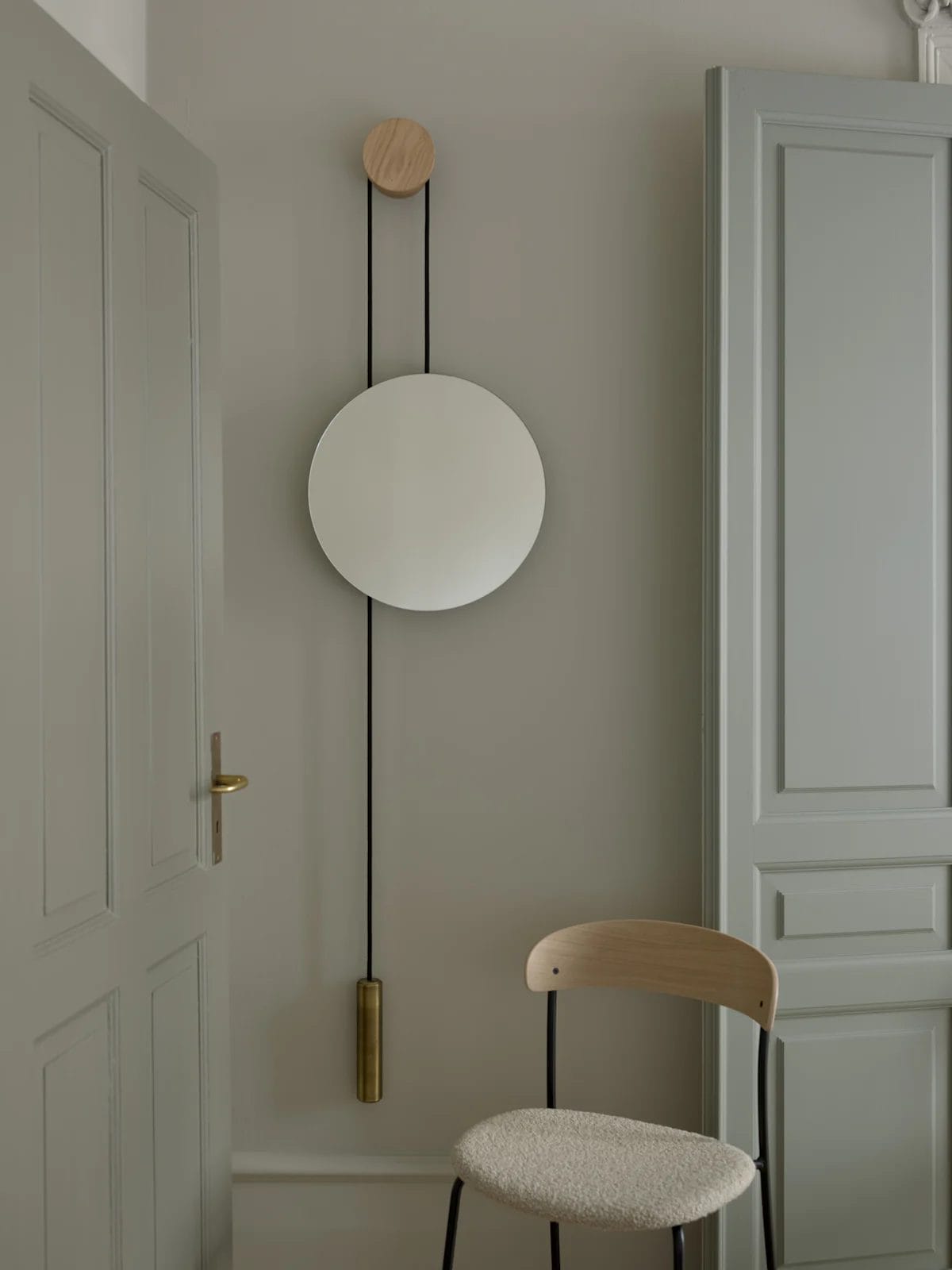 Rise and Shine Wall Mirror, Natural Oak w. Brass Weight