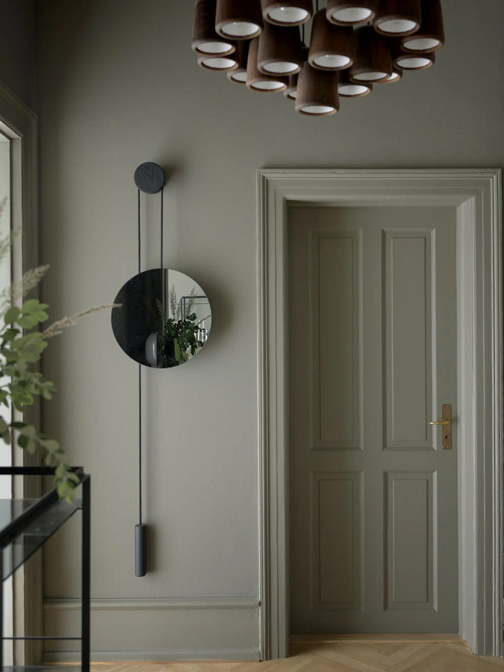 Rise and Shine Wall Mirror, Burned Oak w. Steel Weight