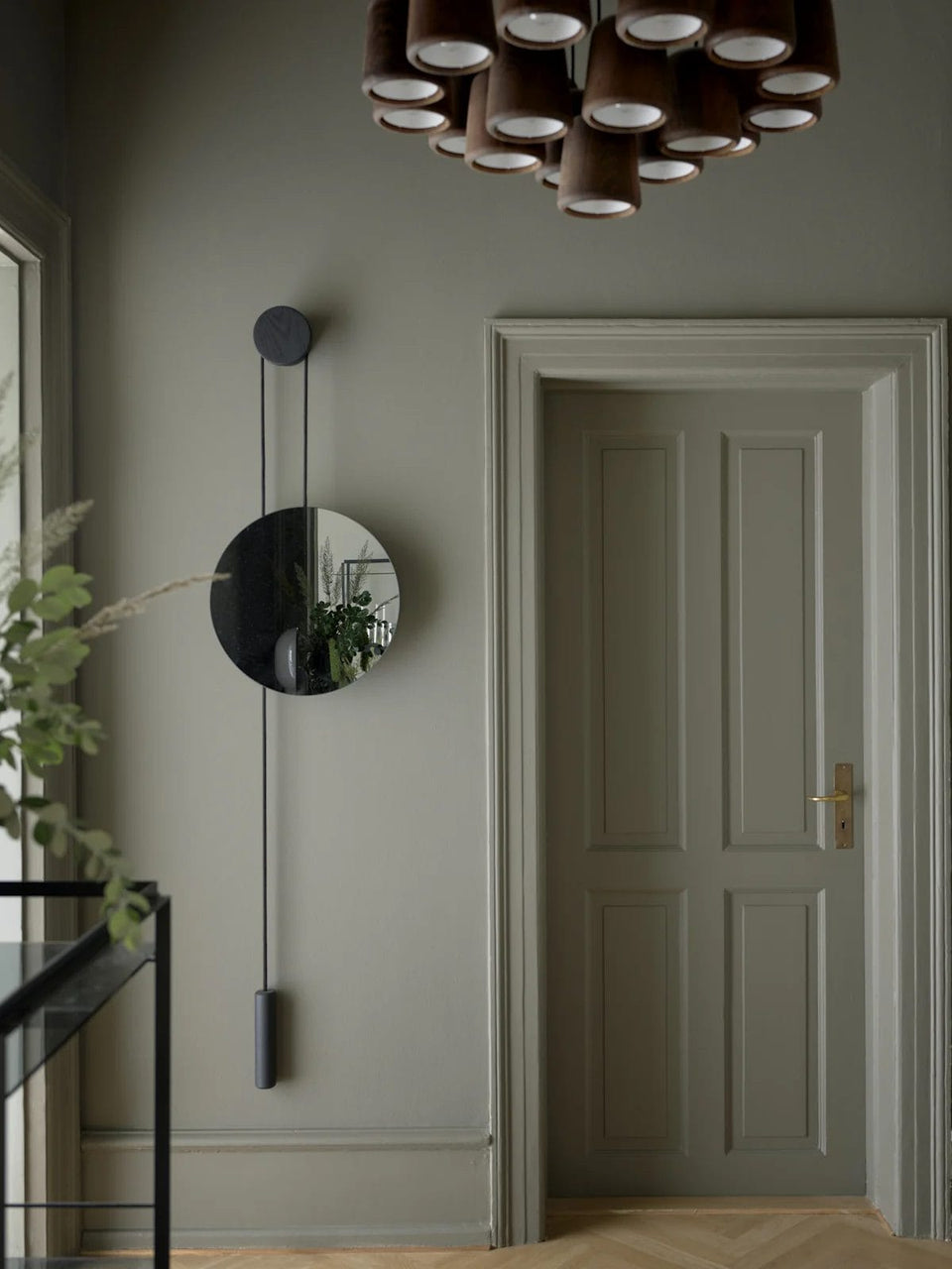 Rise and Shine Wall Mirror, Burned Oak w. Steel Weight