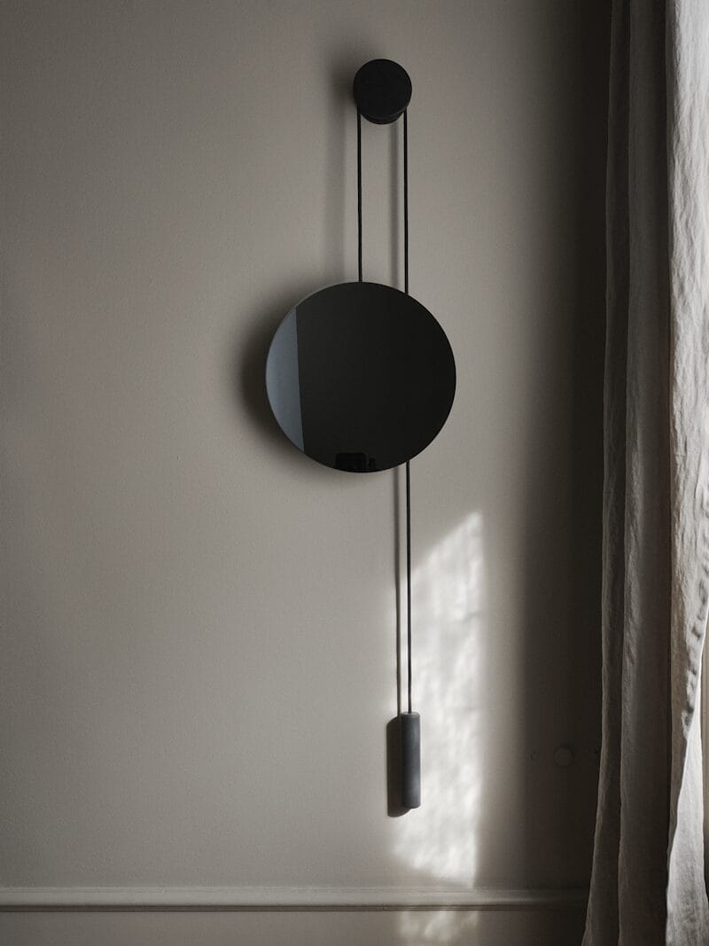 Rise and Shine Wall Mirror, Burned Oak w. Steel Weight
