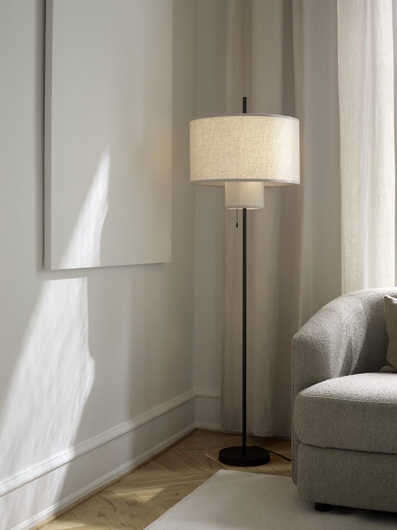 Margin Floor Lamp, Shade Beige, Base Black