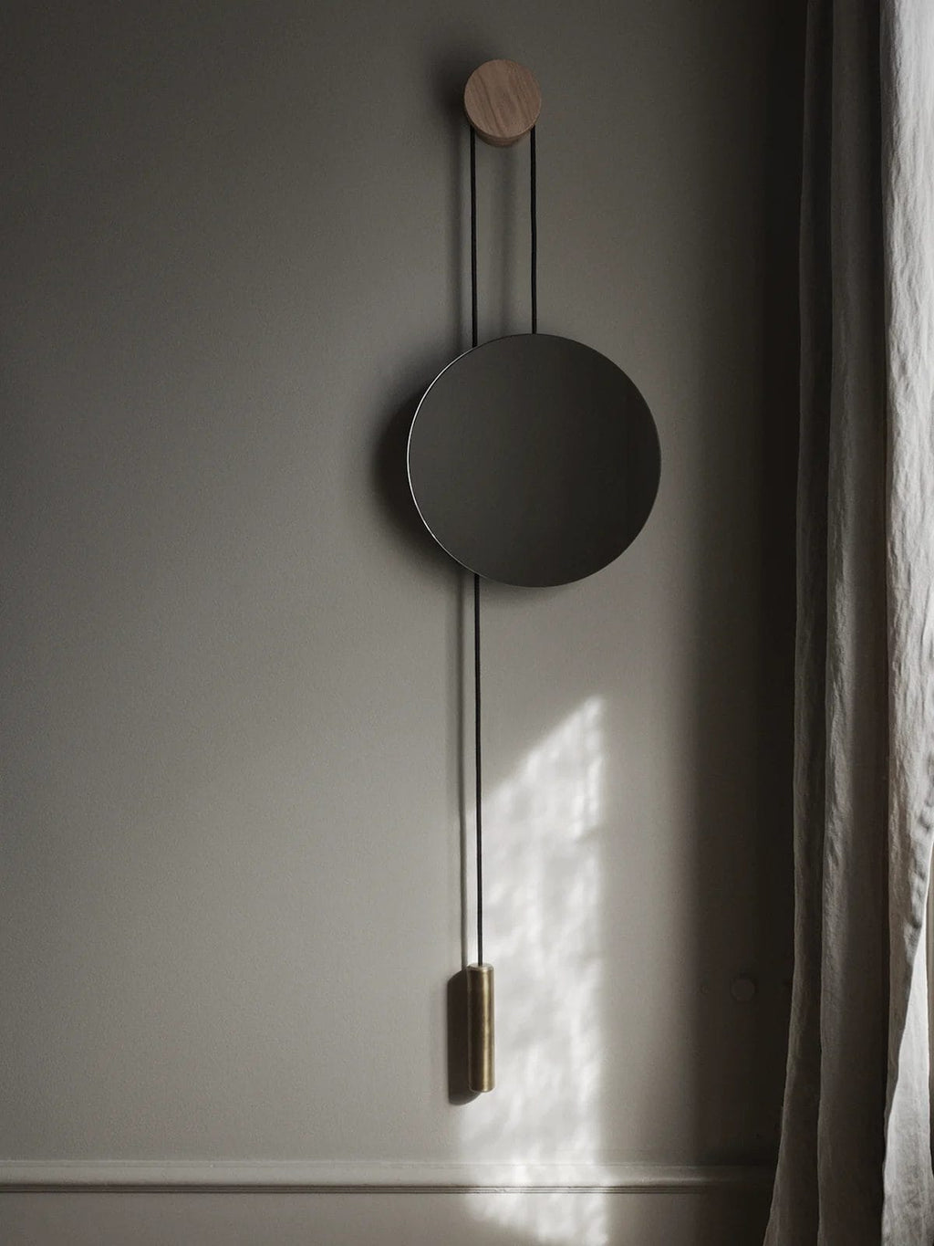 Rise and Shine Wall Mirror, Natural Oak w. Brass Weight