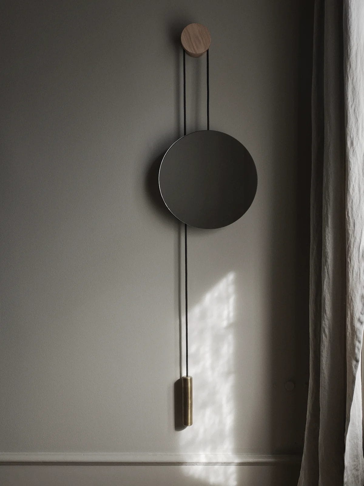 Rise and Shine Wall Mirror, Natural Oak w. Brass Weight