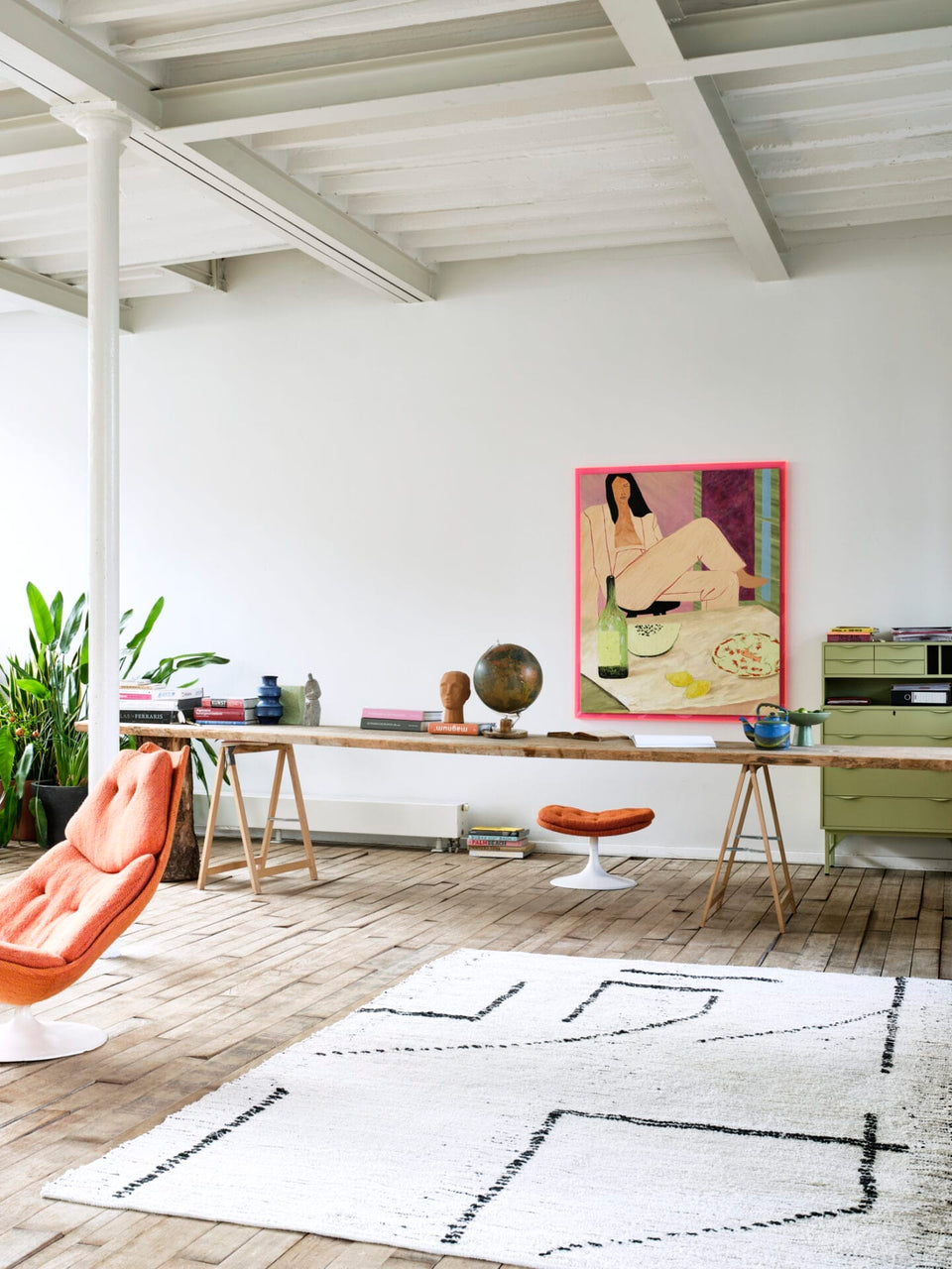 Hand woven cotton rug cream/charcoal, 200x300cm