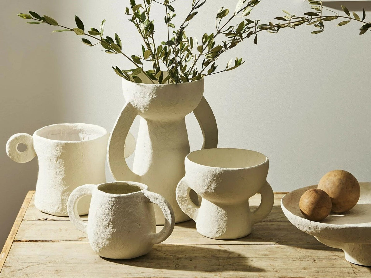 Vase Earth L, White, Paper Mache