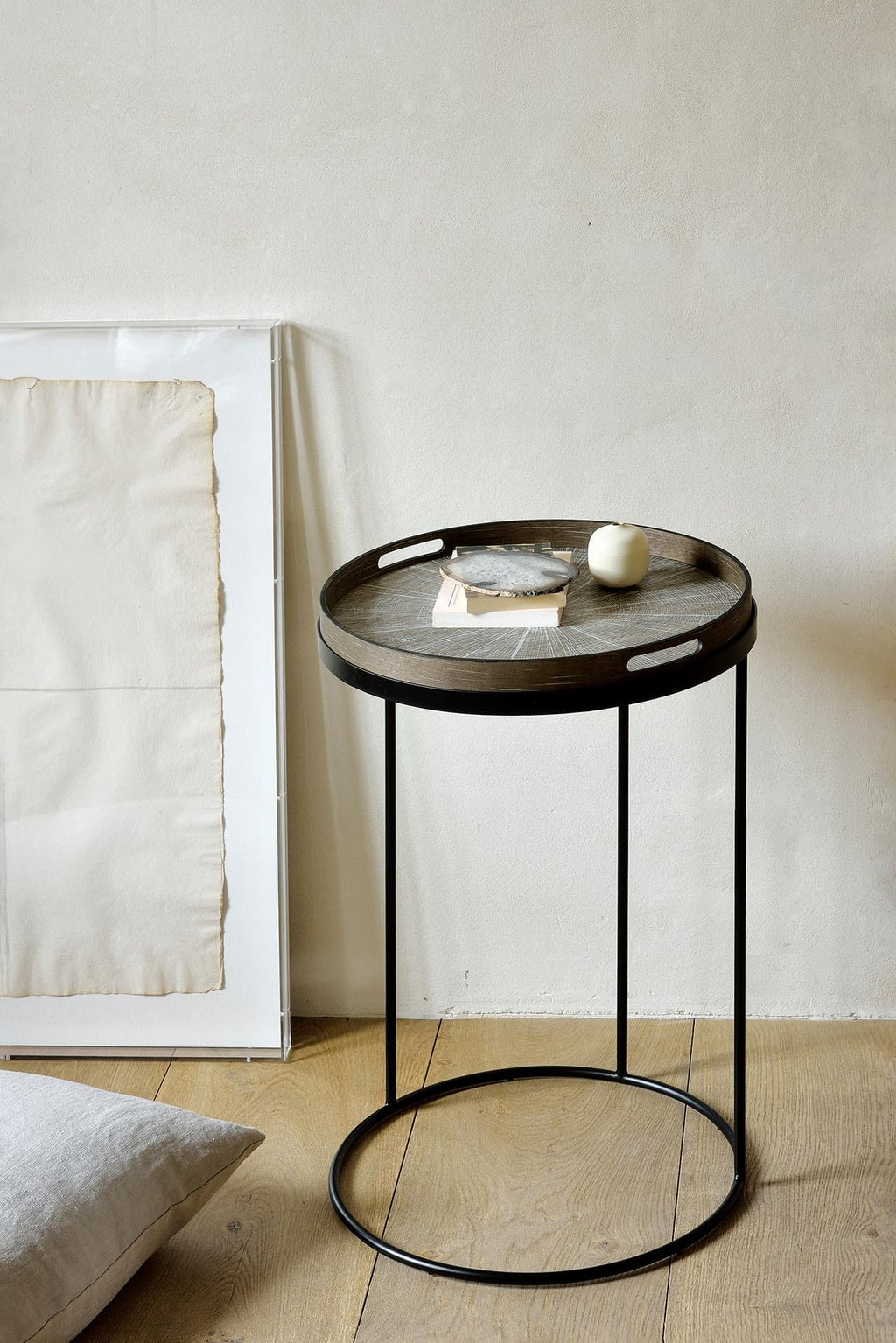 Slice tray - varnished wood - White - round - S 48 x 48 x 4cm