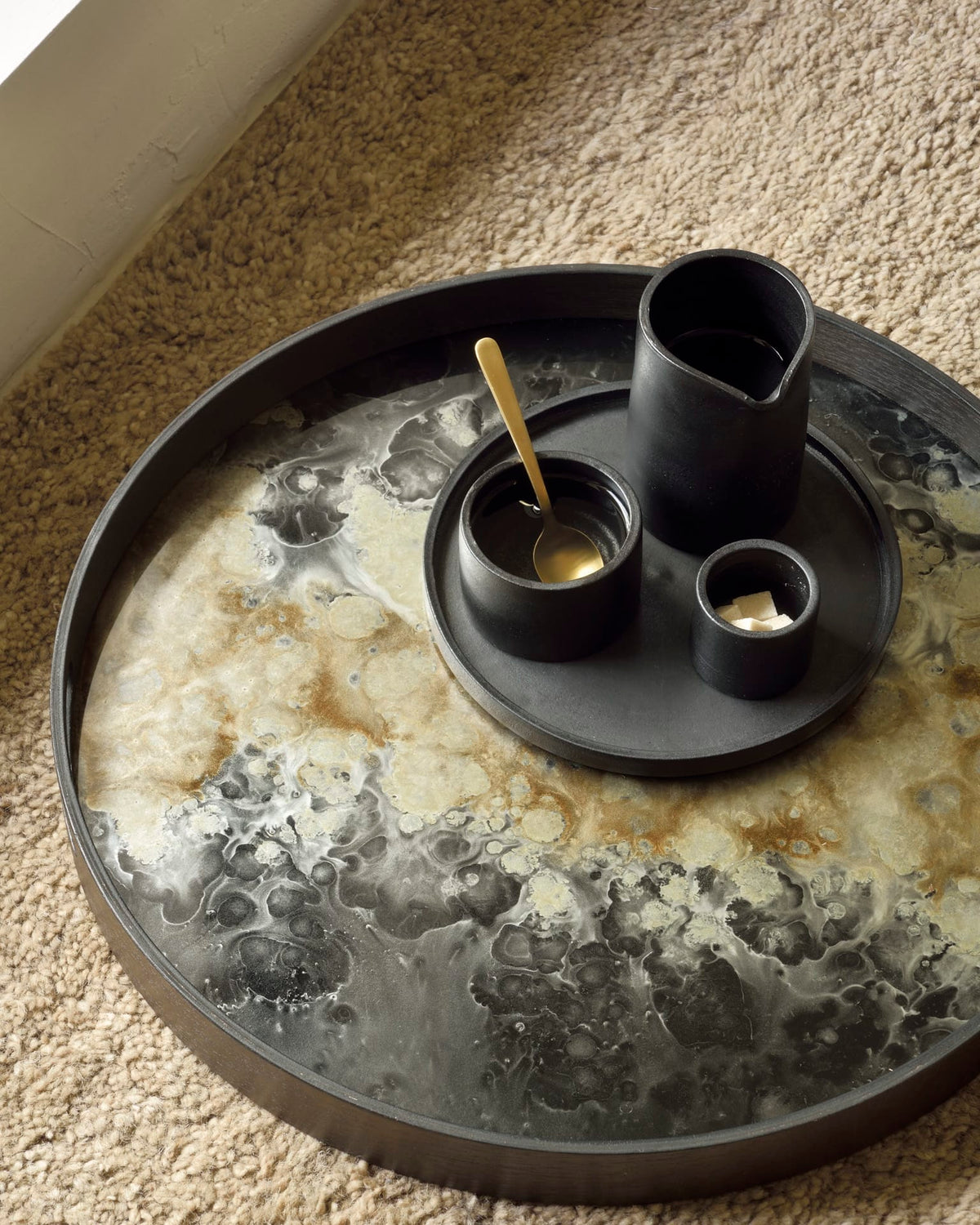 Organic tray - glass - Black - round - S 48 x 48 x 4cm