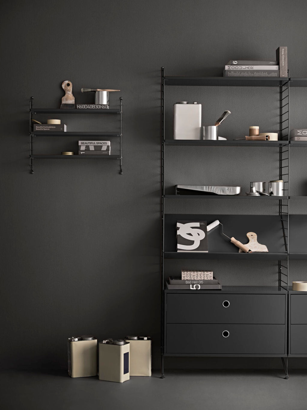 String Configuration, 160 x 200 cm, Dark grey/Walnut