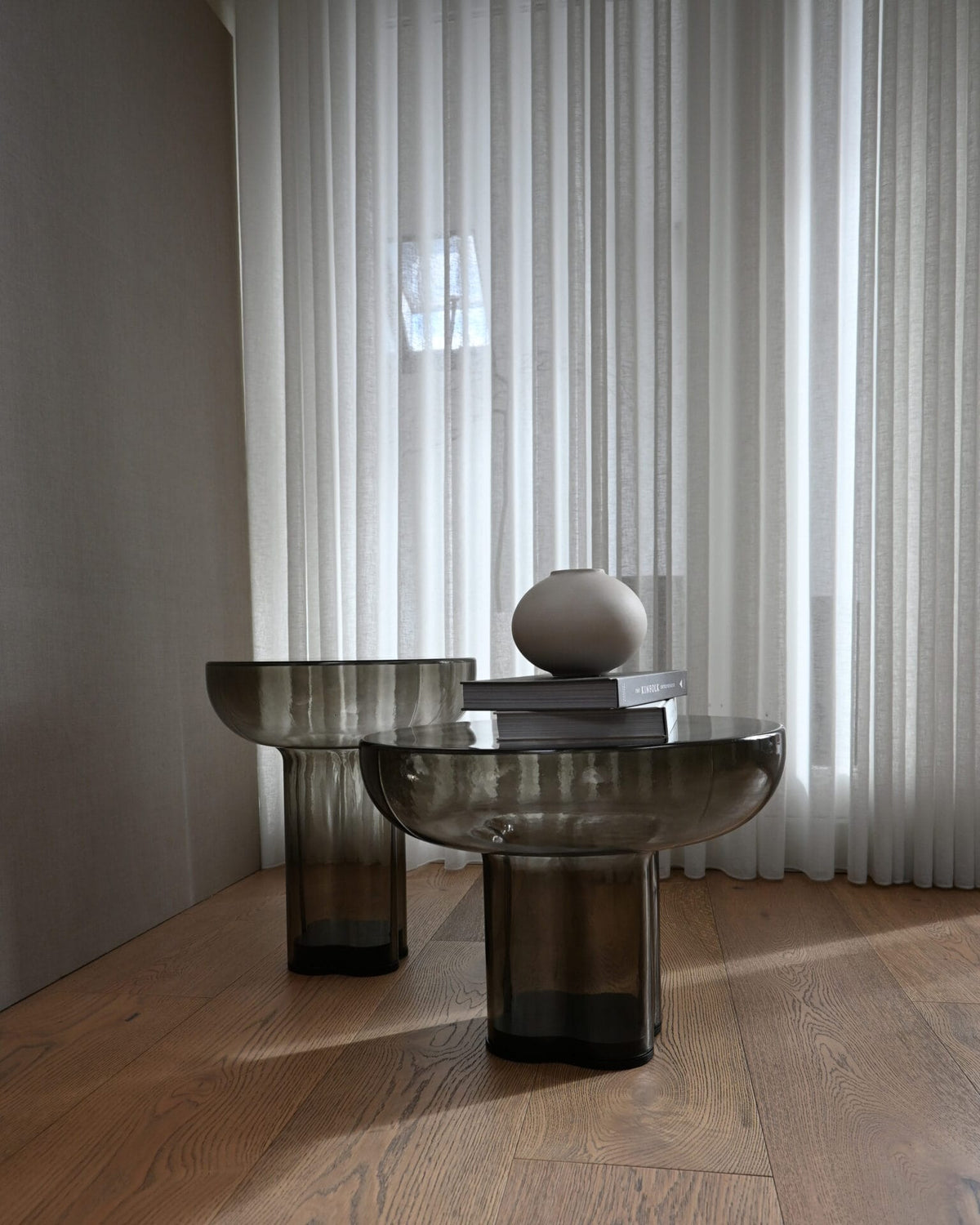 Crown Table, Low - Smoked Forest Mouth-Blown Glass