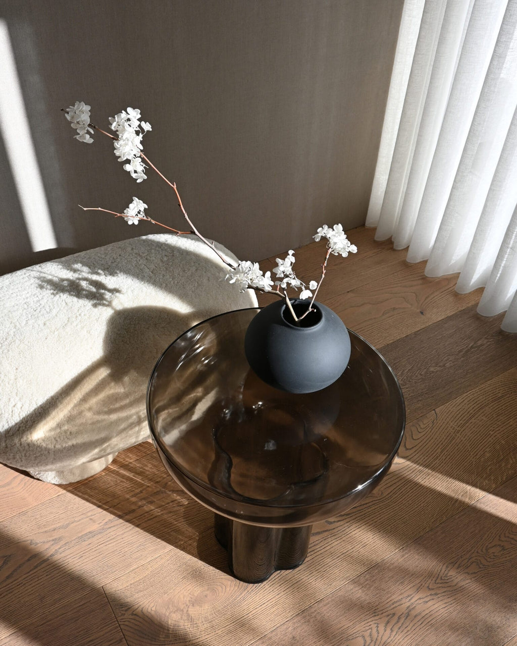 Crown Table, Tall - Smoked Forest Mouth-Blown Glass