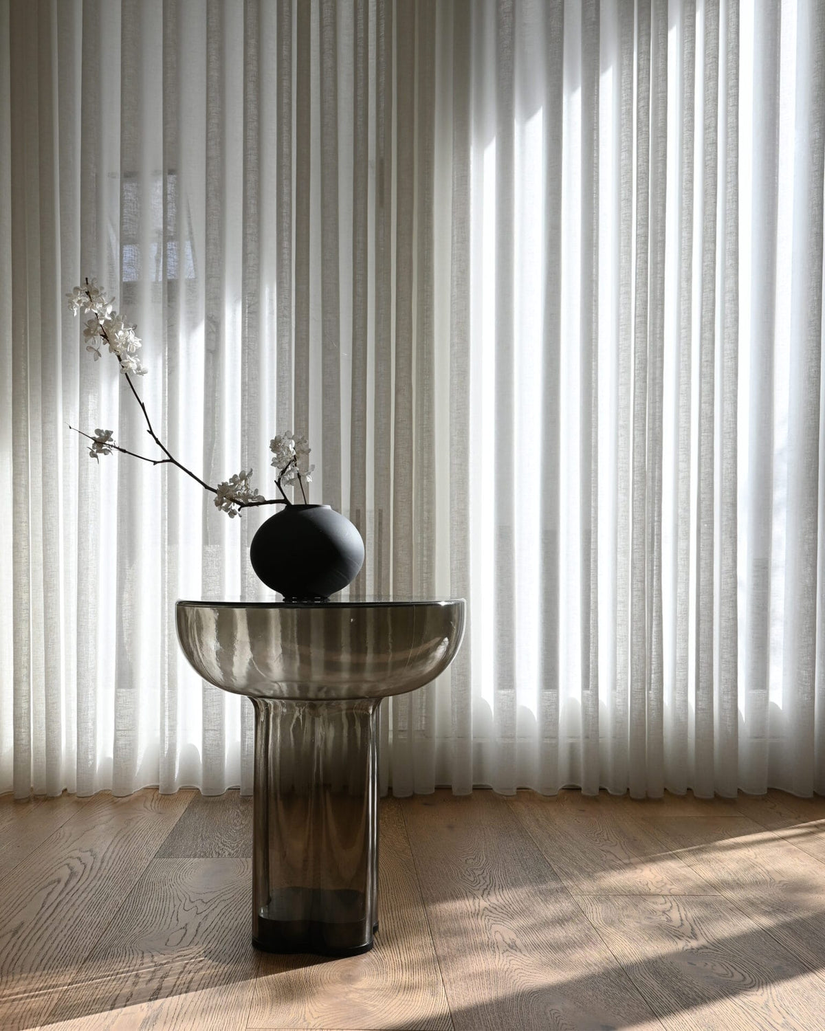 Crown Table, Tall - Smoked Forest Mouth-Blown Glass