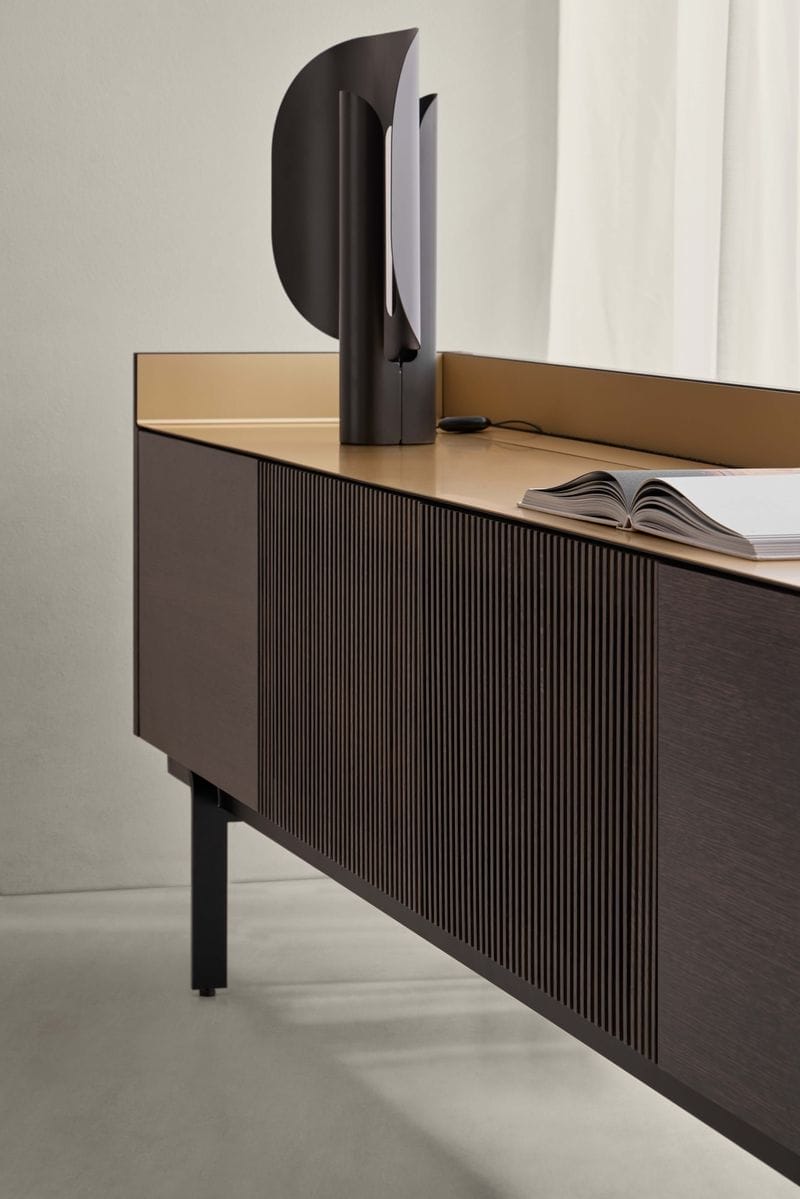 Stockholm Technic Sideboard, 3 Doors, Ebony Oak, Bronze Top, H29 cm