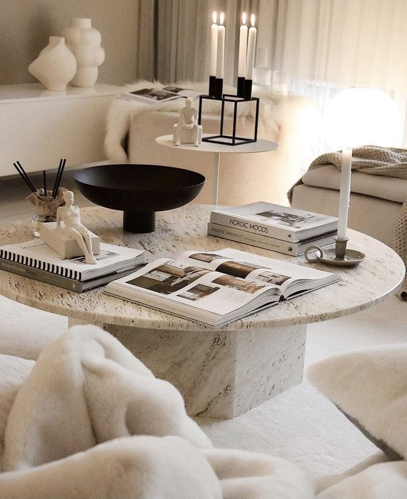 Epic Coffee Table - Neutral White Travertine, Round, Ø110 cm
