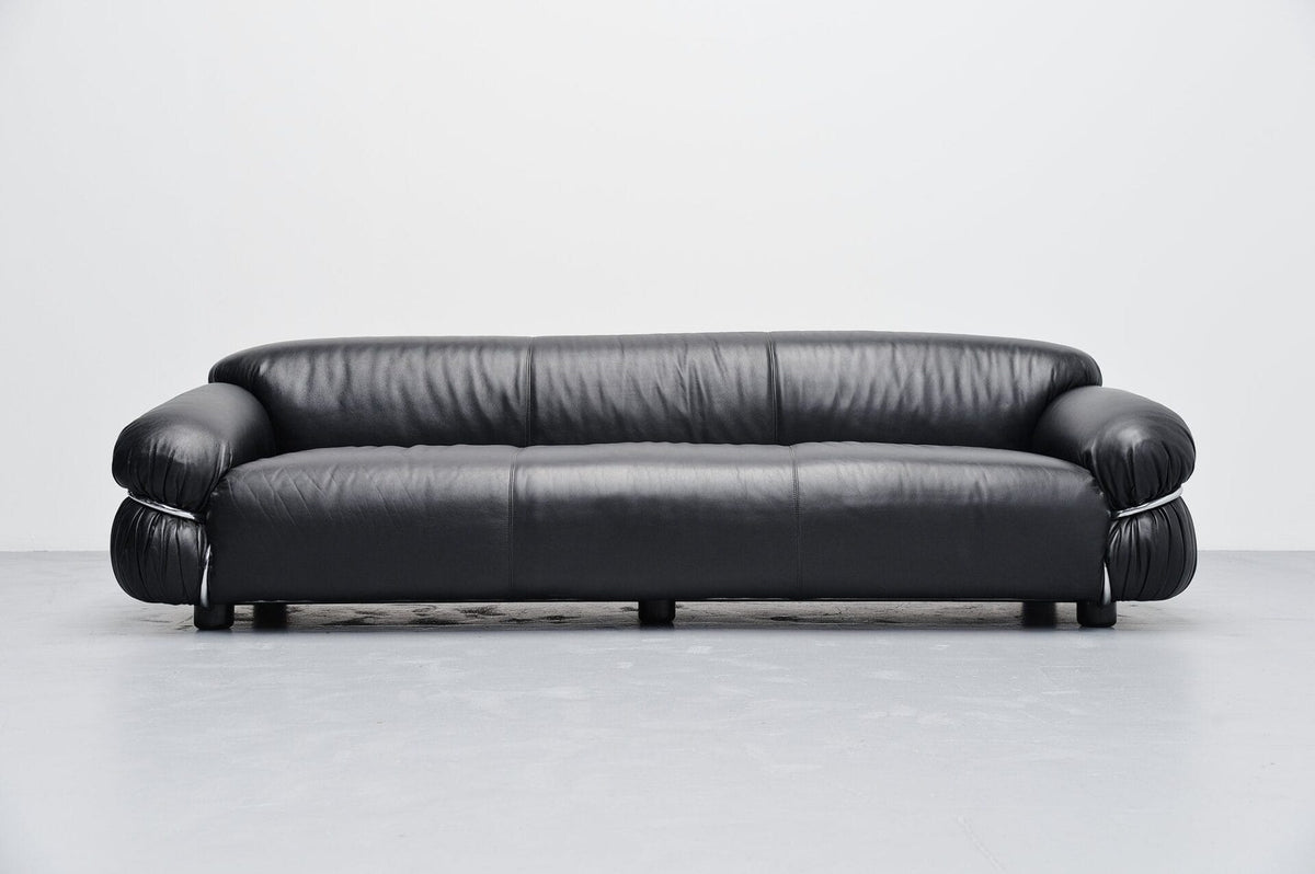Grand Sesann Sofa L 265cm, Cat.V Guarana 9000, Polished Chrome Structure, Grey Feet