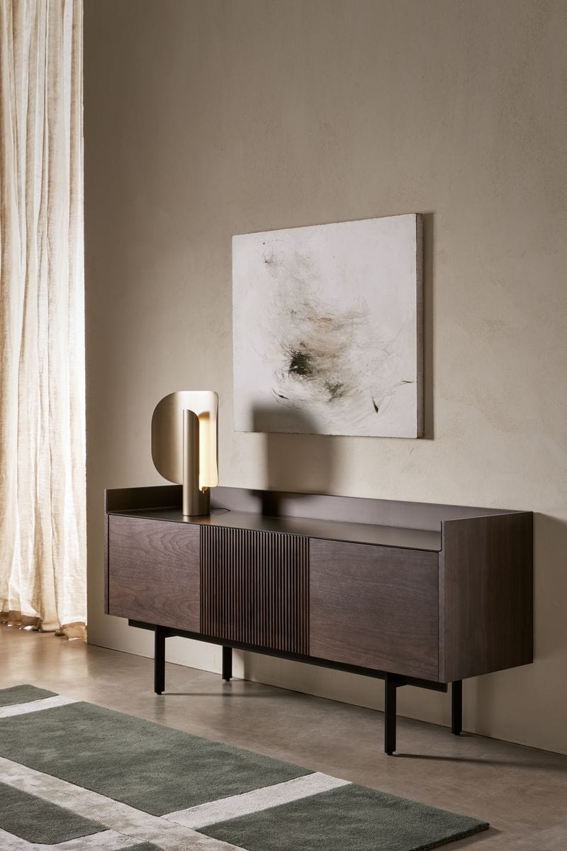 Stockholm Technic Sideboard, 3 Doors, Ebony Oak, Bronze Top, H29 cm