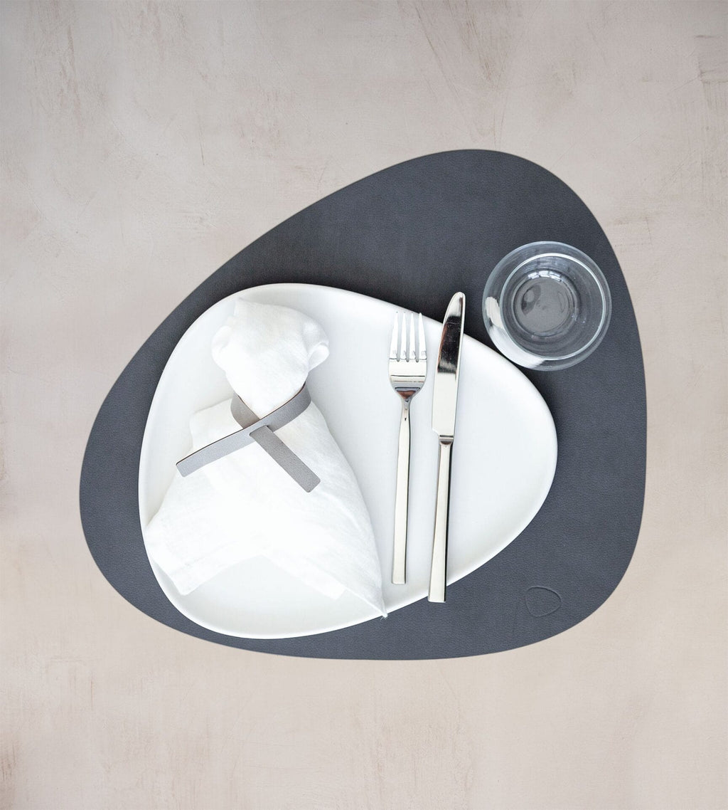 Dinner Mat Curve L, Leather Nupo, Anthracite (Set of 4), 37 x 44 cm