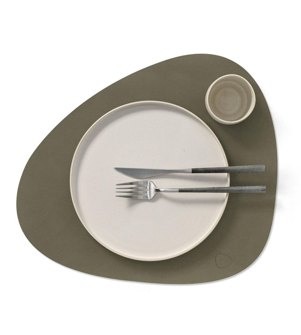 Dinner Mat Curve L, Leather Nupo, Army Green, 37 x 44 cm