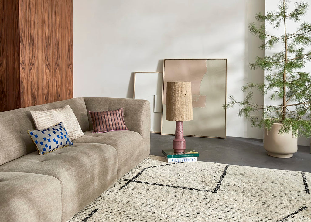 Hand woven cotton rug cream/charcoal, 200x300cm