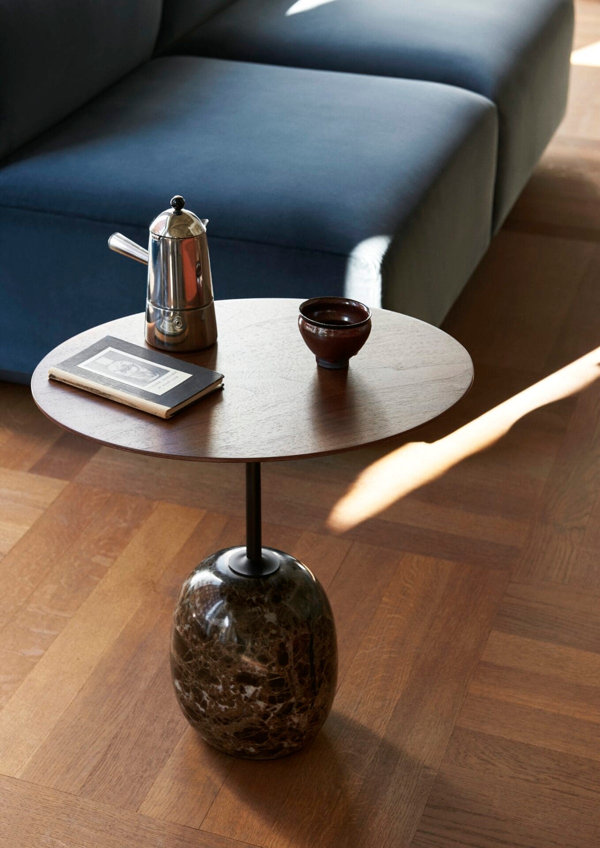 Lato Table LN9, Top Walnut, Base Emparador Marble, Oval