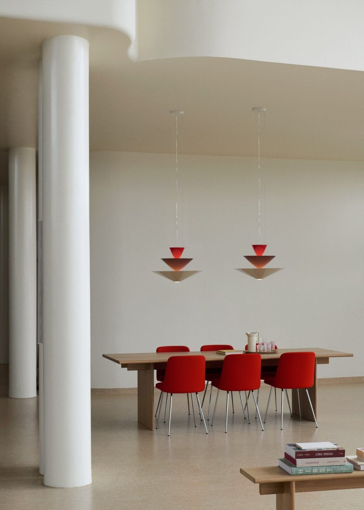 Gio LN14 Pendant, Vermilion Red, Dark Burgundy & Ecru White, H39 x Ø60 cm