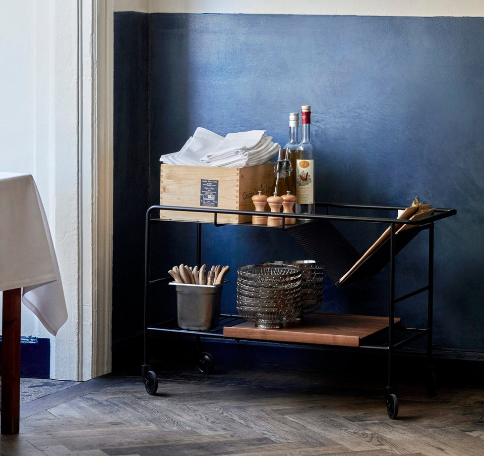 Alima Trolley NDS1, Metal Matt Black, Tray Lacquered Walnut