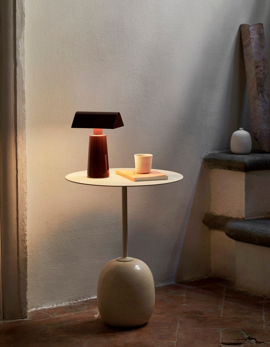 Lato Table LN8, Top Ivory White, Base Crema Diva Marble, Round