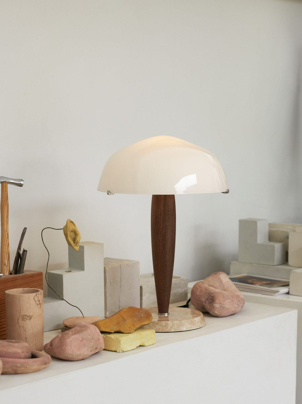 Herman SHY3, Shade, Opal Glass, Base Oiled Walnut, Base Cream Marble