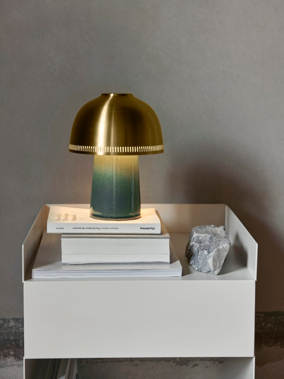 Raku Portable Lamp SH8, Blue Green & Brass