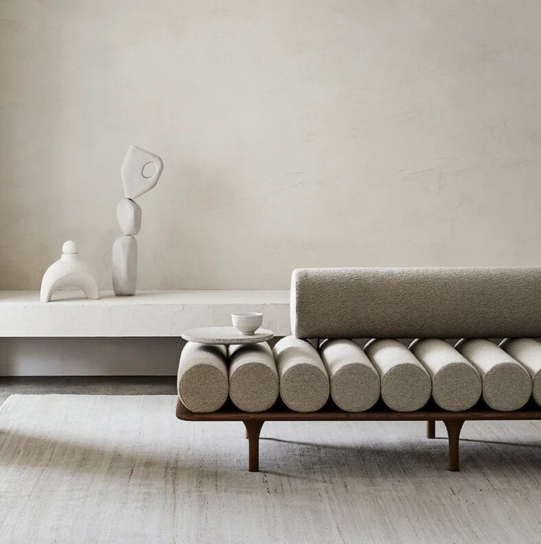 Five to Nine Daybed 200 with Backrest - Grey Cement Right Side Table T123, Descampia 02