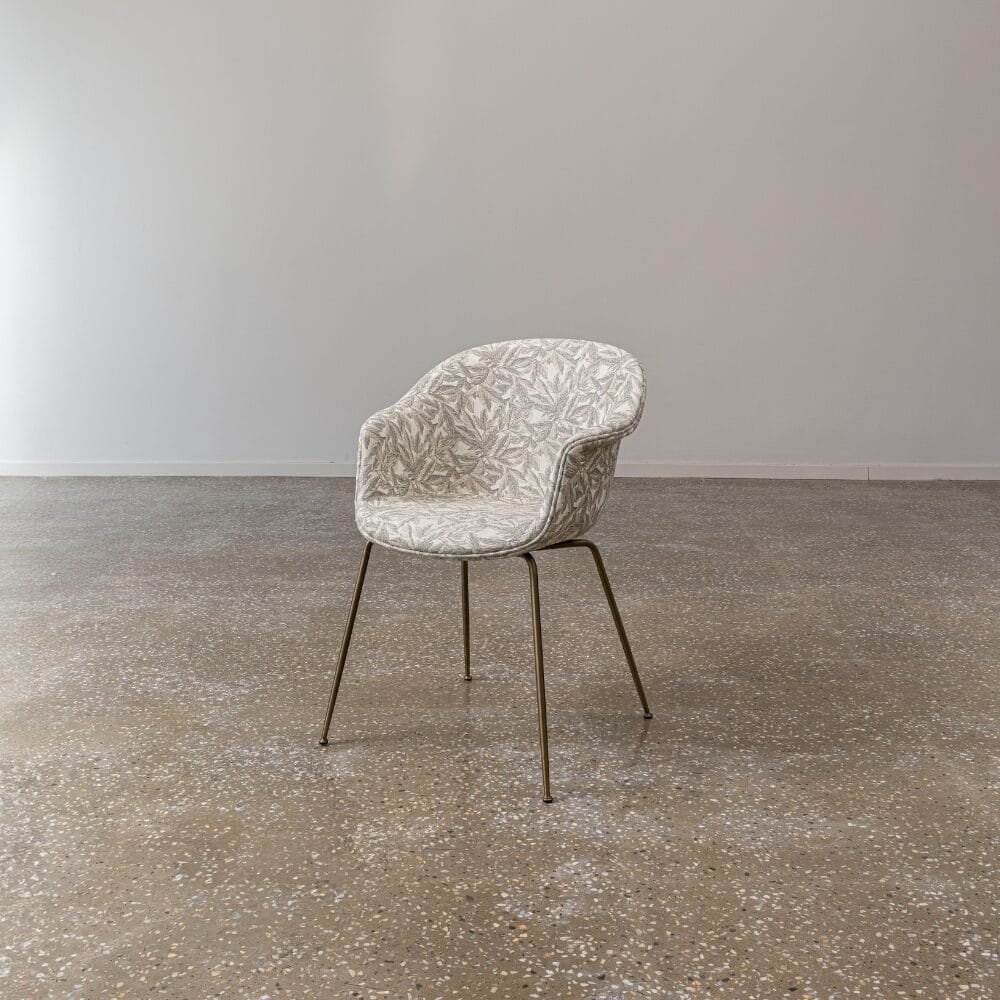 Bat Dining Chair, Fully Upholstered, Antique Brass