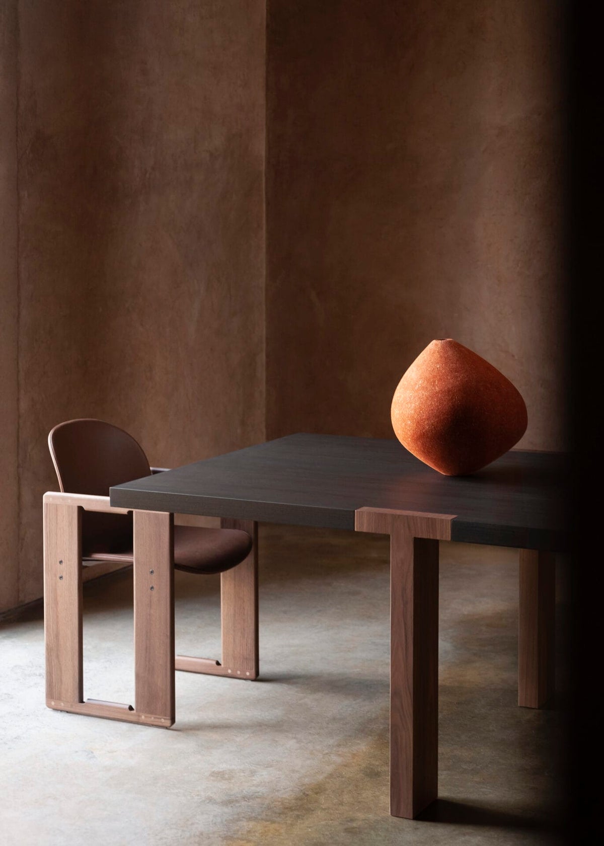 T-Table, Grey Top Walnut Legs