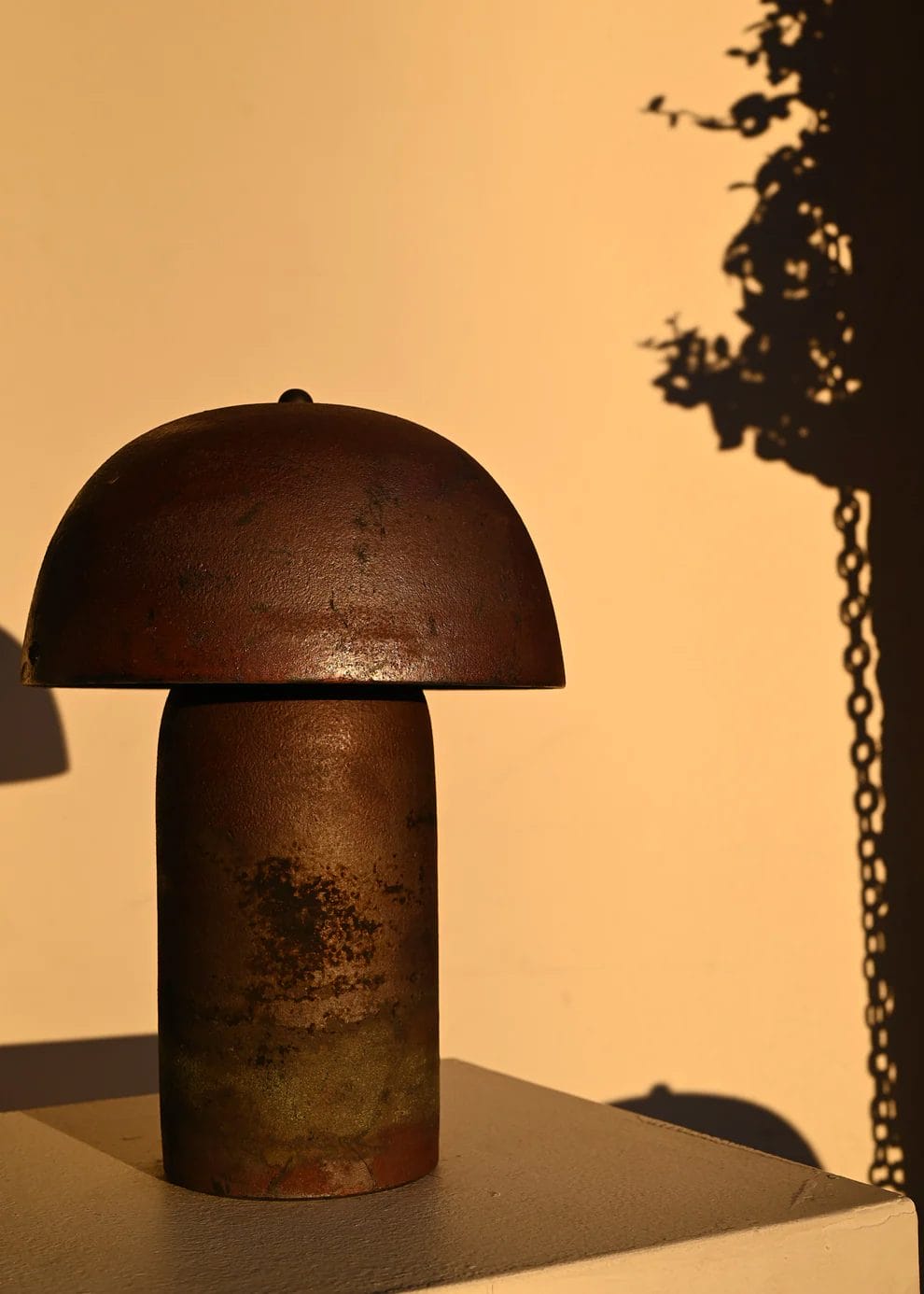 Tera Lamp Glazed, Black Velvet Raku, Medium H35.6 x D27.9 cm