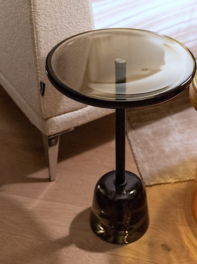 Pina High Side Table, Glass Color Top - Light Grey Ø34 cm