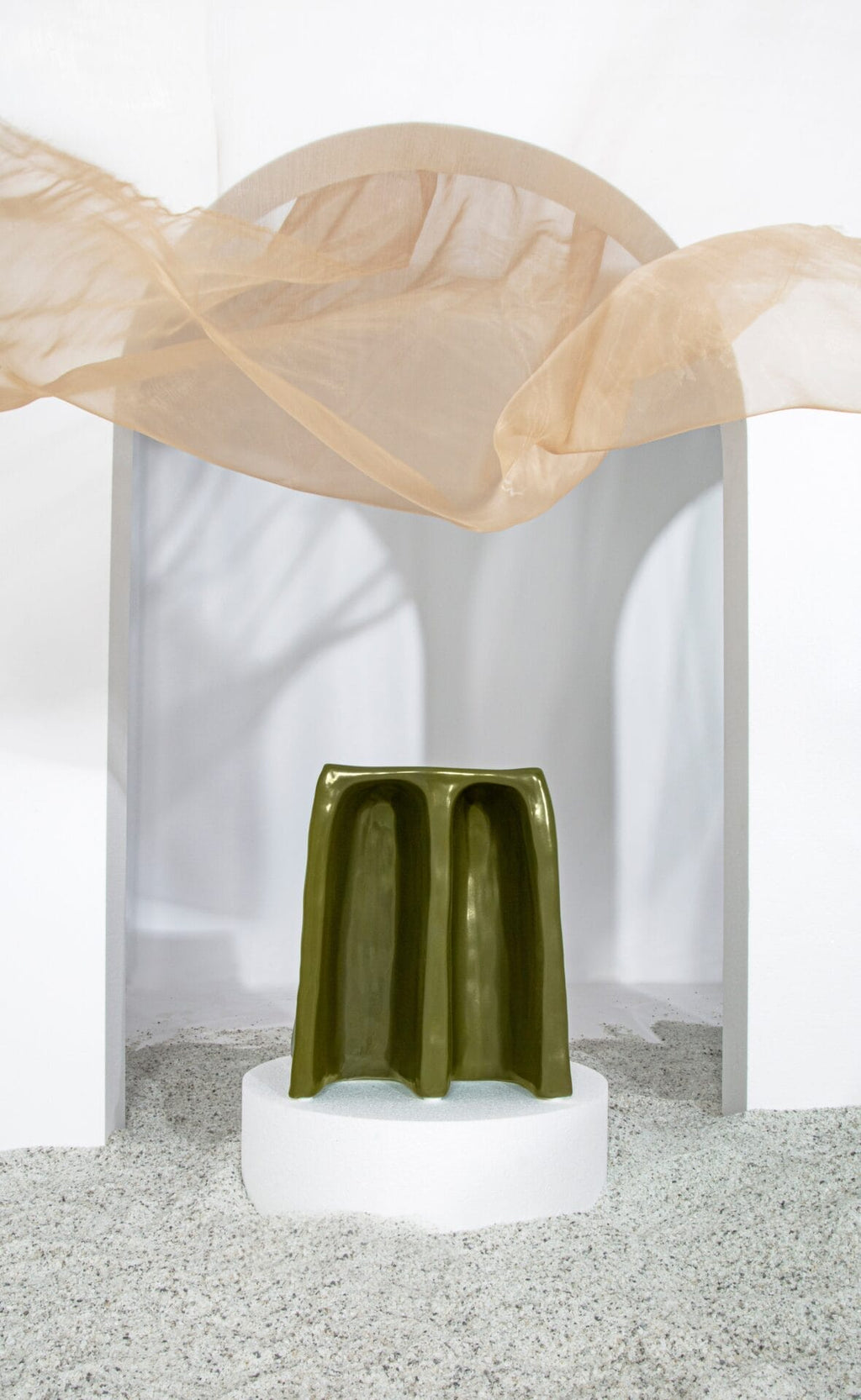 Chouchou Stool, Green Glaze L35 × W30 × H43 cm