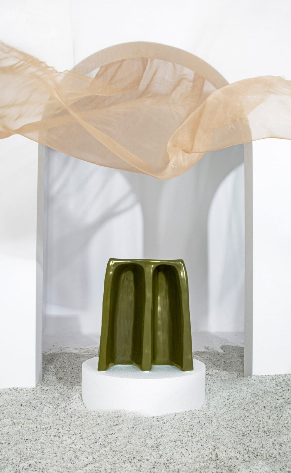 Chouchou Stool, Green Glaze L35 × W30 × H43 cm