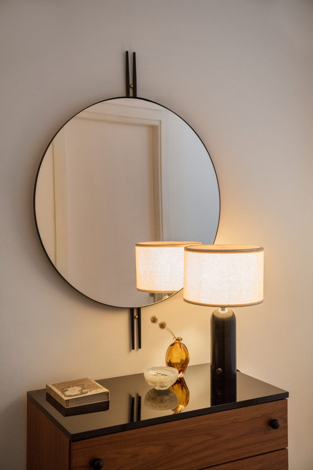 Gravity Table Lamp Small, Black Marble, Canvas Shade D30 x H40cm