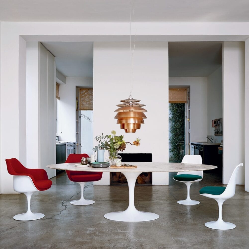 Saarinen Oval Dining Table, Arabescato Marble, White Base, 244 cm