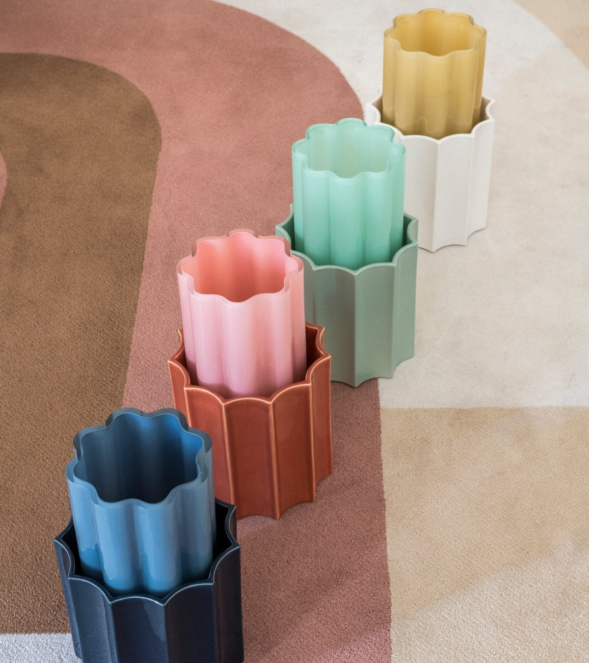 Duetto Candy pink and terracotta, ceramic and glass vase Ø15.5 x H28cm