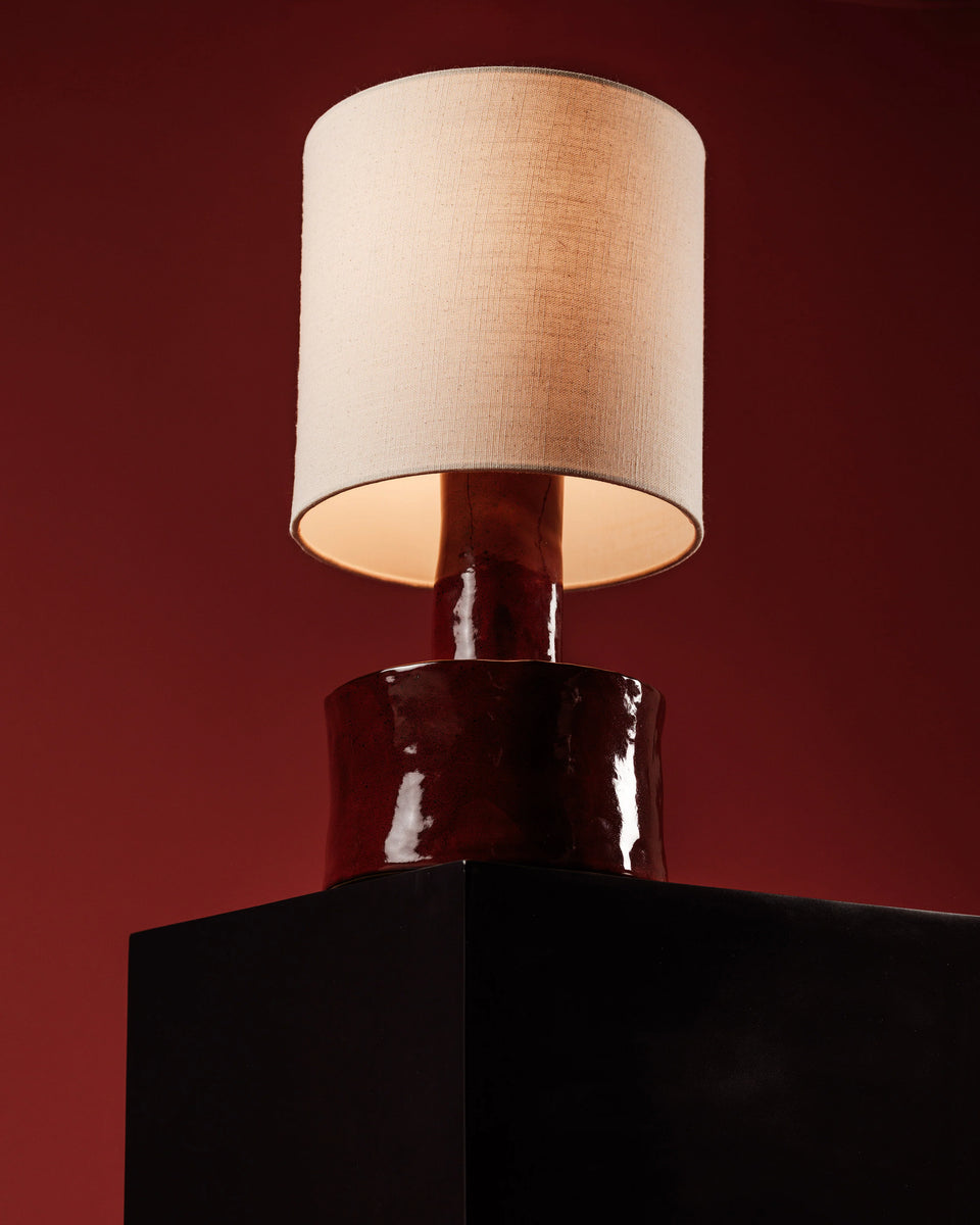 Table lamp red - beige Catherine, L25 W25 H 47CM