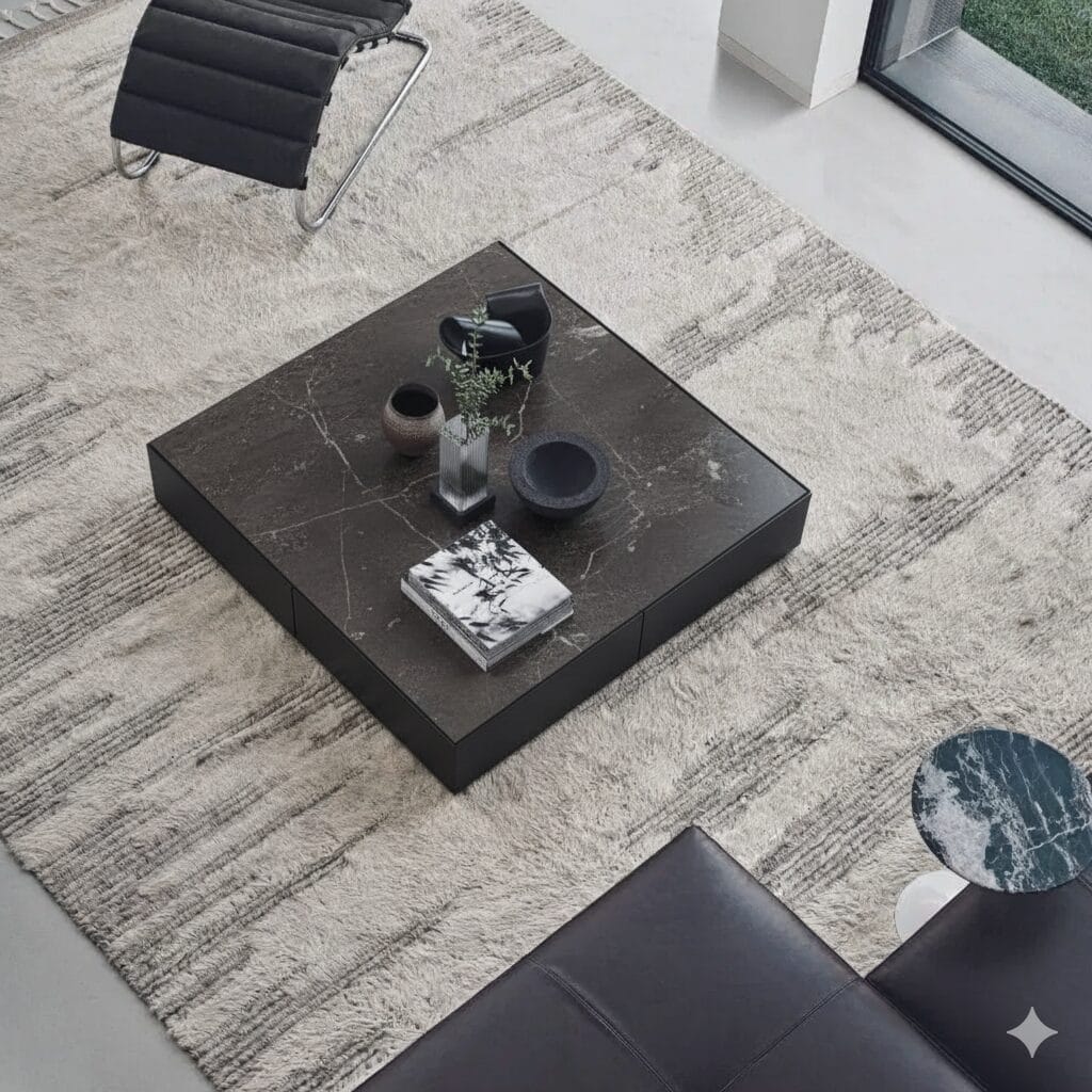 Matic Coffee Table with Storage,Matt Marble, Grey