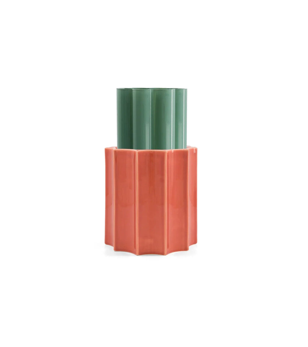 Duetto Aqua green and terracotta vase, glass and ceramic