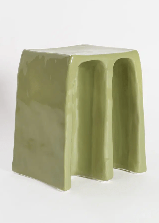Chouchou Stool, Green Glaze L35 × W30 × H43 cm
