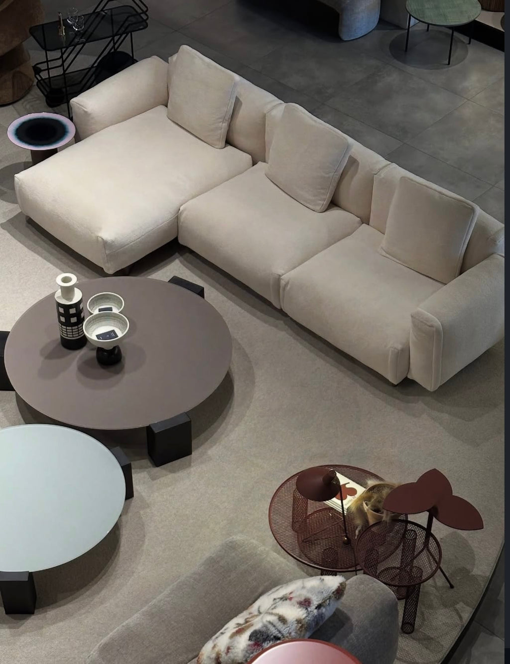 Cuadra Lateral 2 seat unit left + Chaise Longue right , Cat W, Fabric A5461 Camy Cream, Legs caffe brushed, W335 x D155 x H81