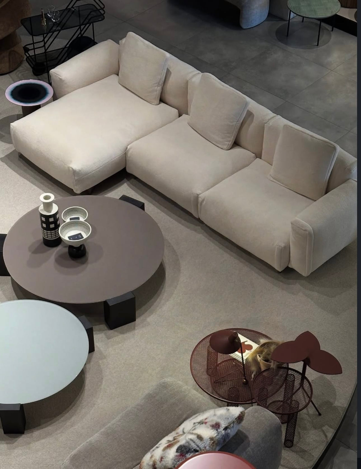 Cuadra Lateral 2 seat unit left + Chaise Longue right , Cat W, Fabric A5461 Camy Cream, Legs caffe brushed, W335 x D155 x H81