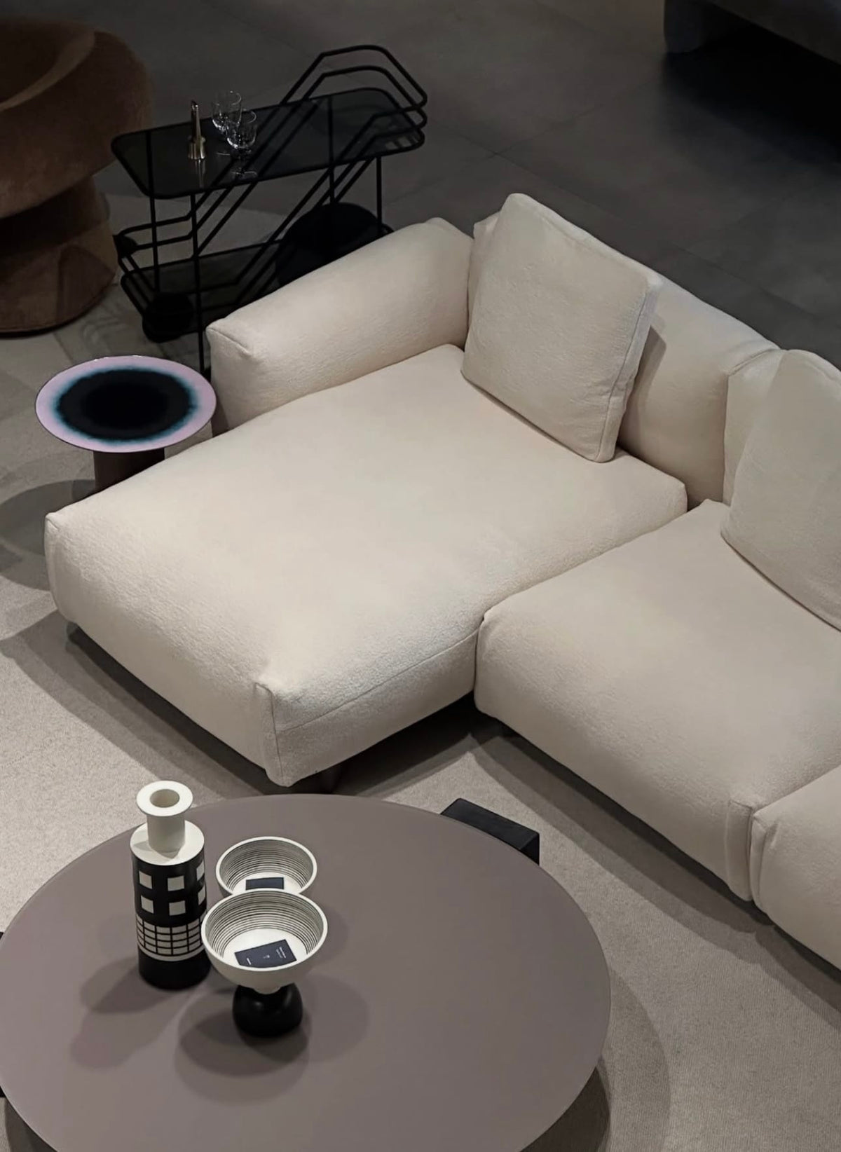 Cuadra Lateral 2 seat unit left + Chaise Longue right , Cat W, Fabric A5461 Camy Cream, Legs caffe brushed, W335 x D155 x H81