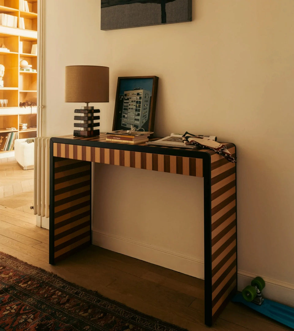 Console Paolo, Striped mahogany and beech console, 110 x 35 x h85cm